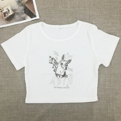 Sweet and spicy new printed short-sleeved short T-shirt women summer  Spice Girls slimming everything with shoulder clothes