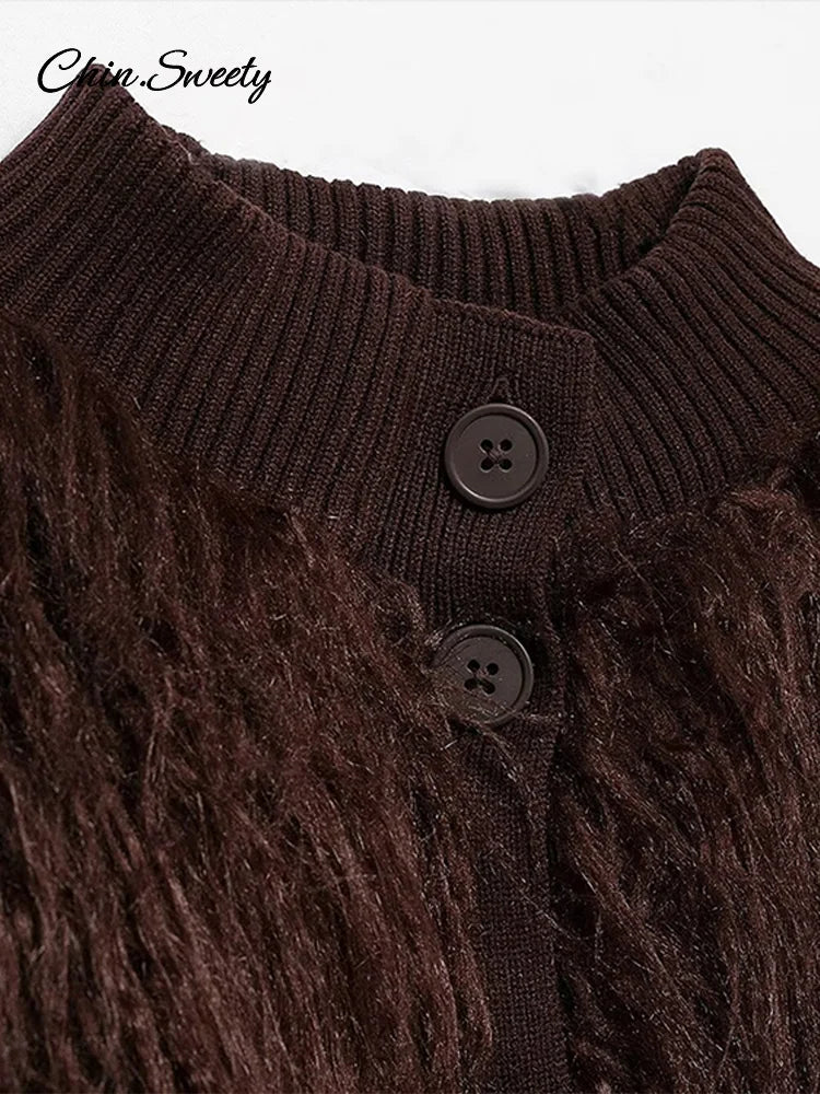 Fashion Burgundy Fur Coats Women Warm Thick O-neck Long Sleeve Loose Jackets Female 2025 Autumn Winter Party Outwear