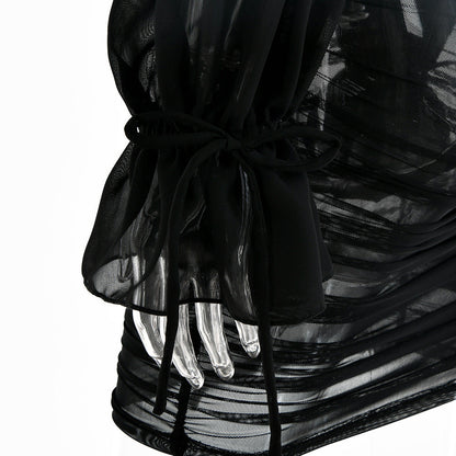 Voguable  Spaghetti Strap Long Lantern Sleeves Ruched Mini Dresses Woman Y2k Mesh Vintage Dress Club Party Vestidos