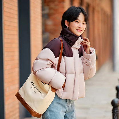 Down Jacket Women Waterproof Loose Simple  New Winter Stand-Up Collar Outerwear Down Jacket