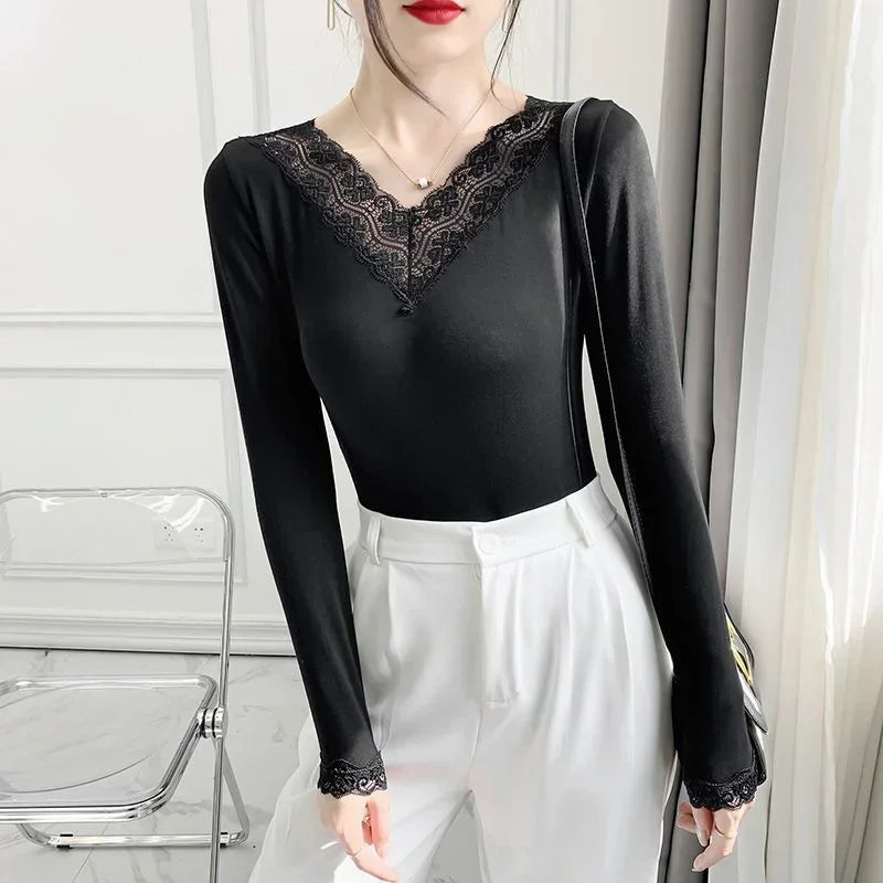 First Layer Winter Women’s Thermal Men Winter Clothes Thin Modal Lace Lingerie Women Thermal Shirt Clothing Top Woman