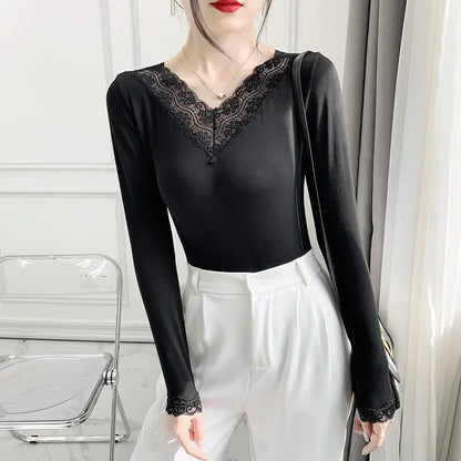 First Layer Winter Women’s Thermal Men Winter Clothes Thin Modal Lace Lingerie Women Thermal Shirt Clothing Top Woman