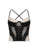 Contrast Lace Patchwork Black Goth Y2K Camisole Women Front Ruched Back Cross Slim Cute Mesh Crop Top
