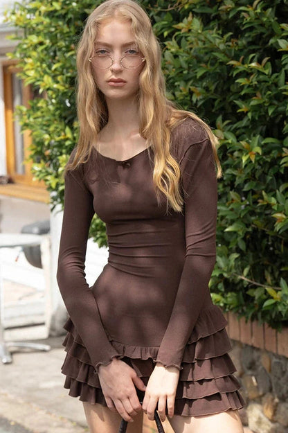 Elegant Long Sleeve Mini Dress with High Waist