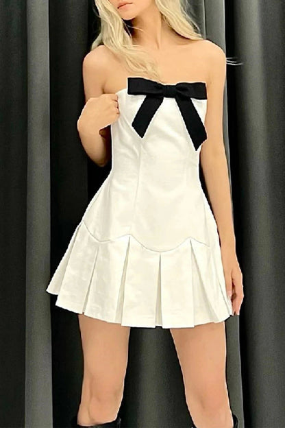 Strapless Pleated Backless Mini Dress - Strapless Mini Dress