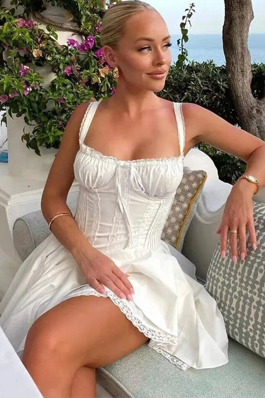 Sleeveless Lace High Waist Mini Dress