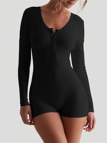Skinny Ribbed Summer Yoga Jumpsuit Female Rompers Long Sleeve High Waist Solid Bodysuit Streetwear Women’s Fashion Rompers