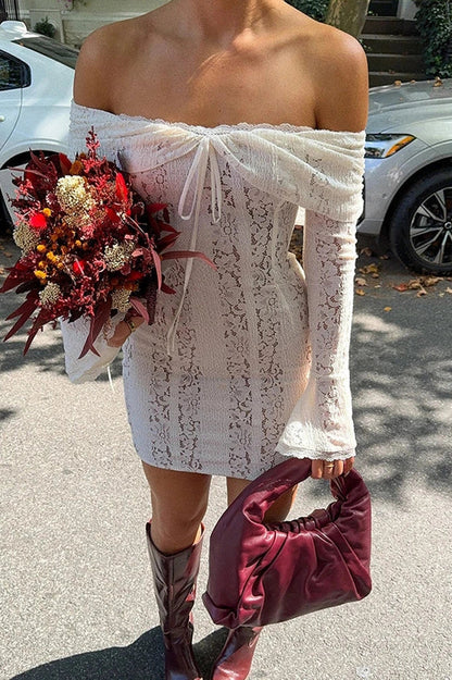 Sheer Off-Shoulder Long Sleeve Mini Dress