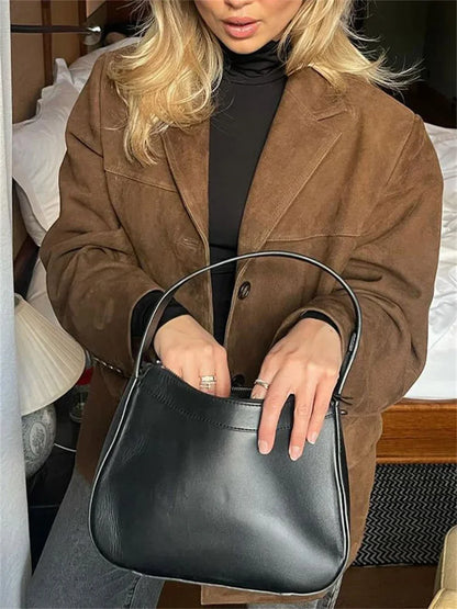 Vintage Fashion Pocket Jackets For Women Winter High Street Lapel Elegant Solid Commute Winter Outwear Ladies  Coat
