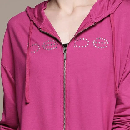 Europe and the United States new Y2k retro “Bebe” printed pink retro hot diamond sexy casual hoodie