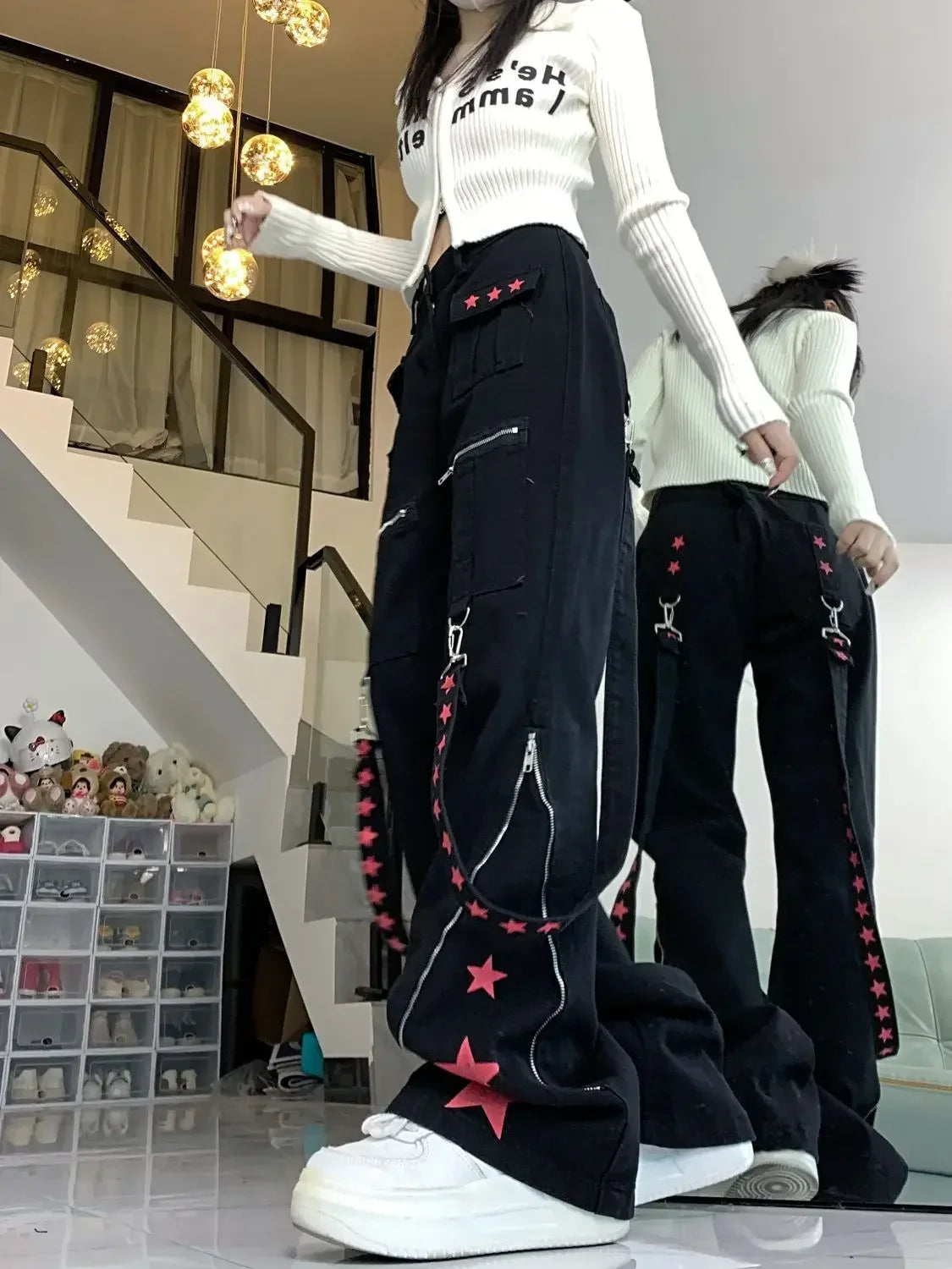 Contrast Stitch Loose Pants