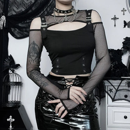 Buckle Detail Crop Mesh Top
