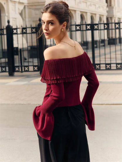 Knit Backless Sweater Pullover Female Patchwork Ribbed Off-Shoulder Slim Fashion Y2k Autumn Top Women&#8217;s Knitwear Pullover