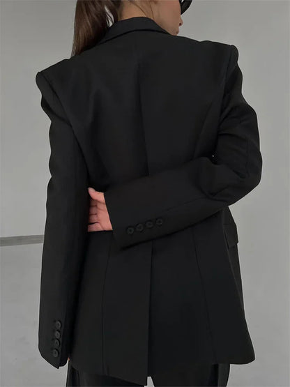 Black Lapel Suit Outwear For Women Pocket Long Sleeve Elegant Commute Patchwork Coat Female High Waist Autumn Blazers 2025
