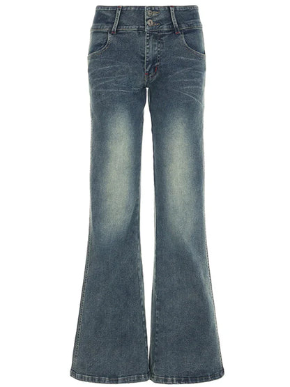 Vintage Button-up Denim Pants Street Style Low Rise Baggy Straight Jeans for Women y2k Aesthetic Loose Denim Trouser 90s