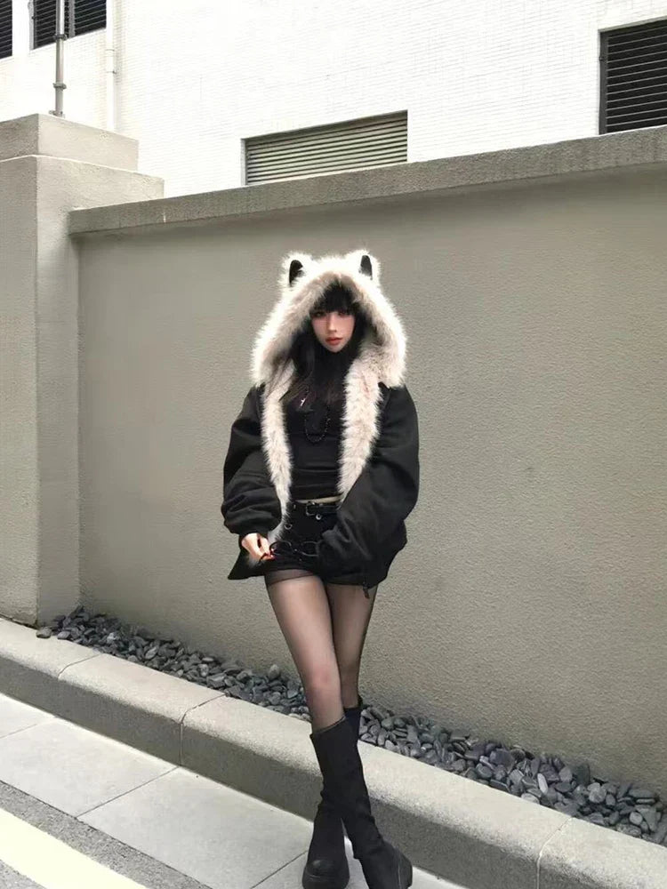 Plush Cat Ear Hooded Coat