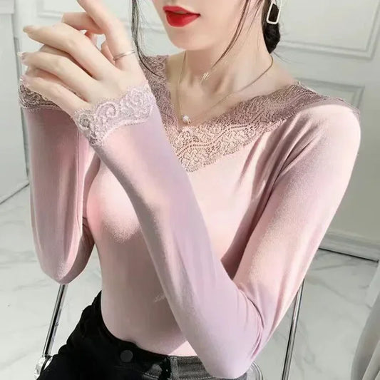 First Layer Winter Women’s Thermal Men Winter Clothes Thin Modal Lace Lingerie Women Thermal Shirt Clothing Top Woman