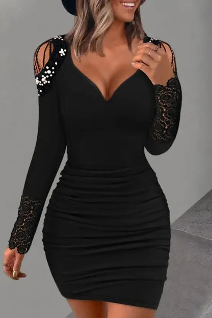 Lace Patch Mini Dress with Ruched Detail