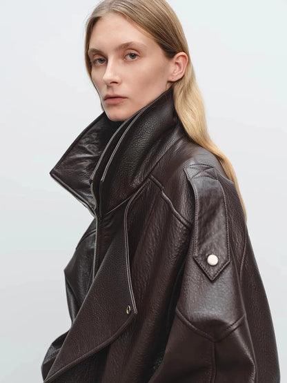 Soft PU Leather Belted Jacket