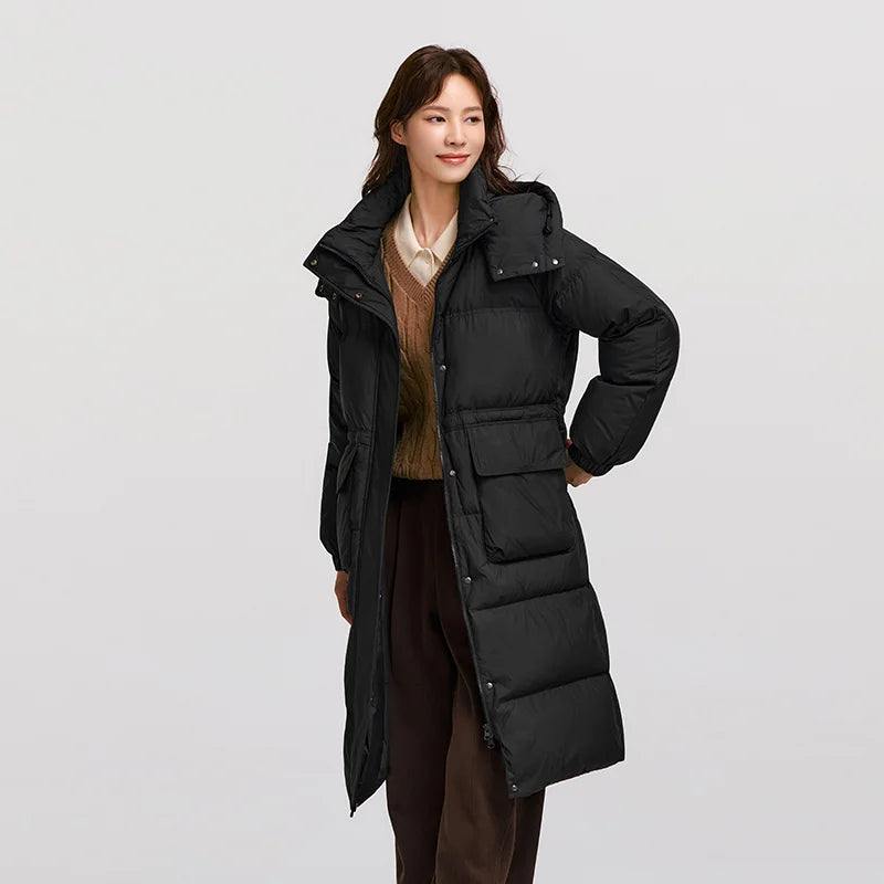 Down Jacket Women Long Length Detachable Hooded  New Winter Textured Winter Clothing
