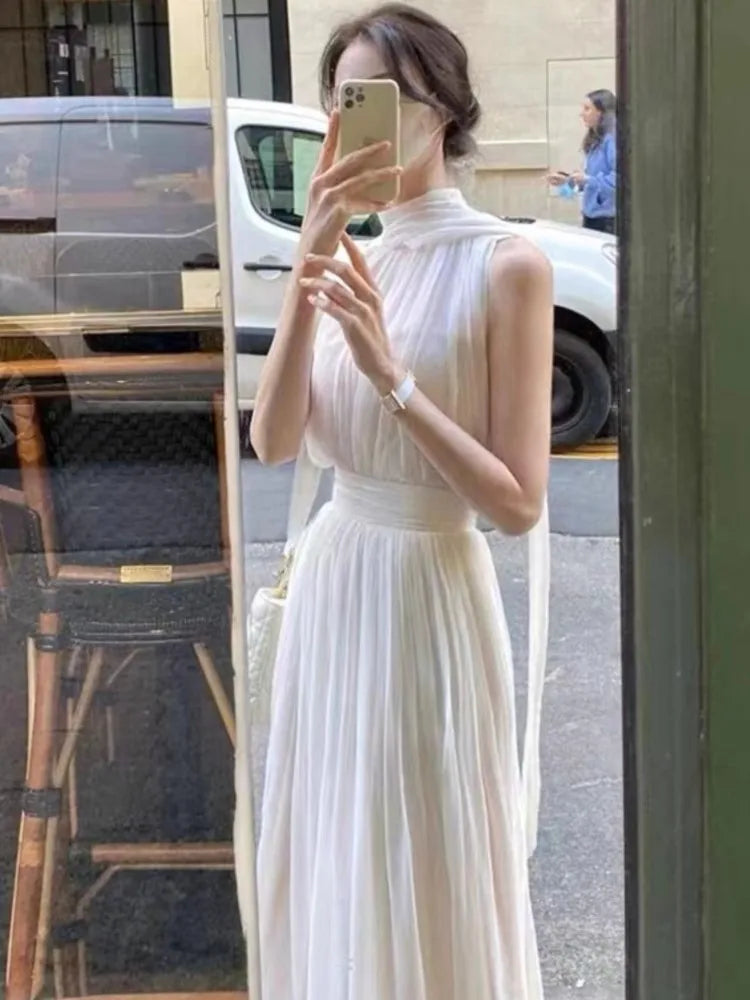 Elegant Halter Midi Dresses for Women Sleeveless Holiday Style Summer New Wedding Evening Party Dress Prom Vestidos Mujer