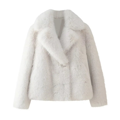 Furffy Thicken Jackets Women Faux Fur Loose Lapel Long Sleeves Warm Coats Female Winter Fashion Solid Soft Outwears Lady