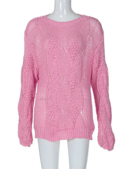 Casual Knitwear Sweater Pullover Female Loose Fashion See-Through Autumn  Beach Holiday Clothes Women’s Knit Pullover
