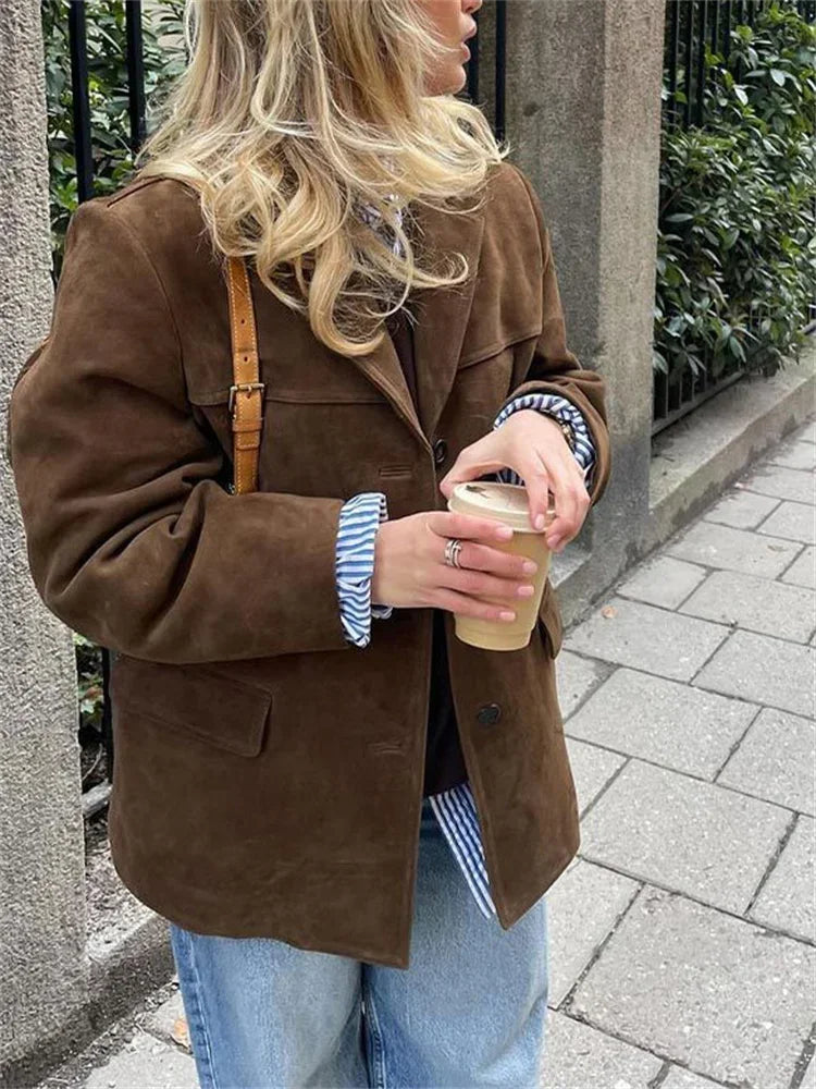 Vintage Fashion Pocket Jackets For Women Winter High Street Lapel Elegant Solid Commute Winter Outwear Ladies  Coat