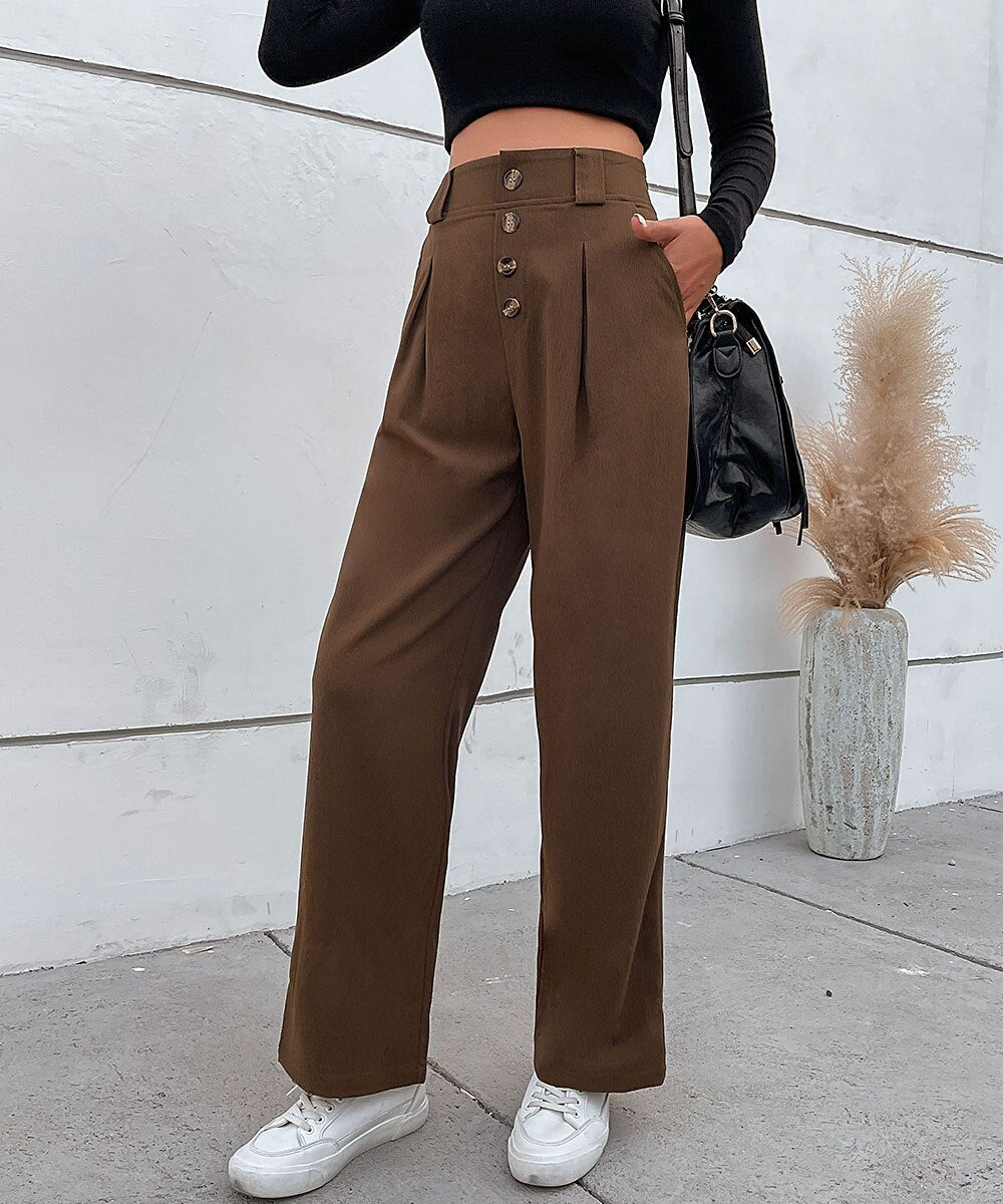 DressBetty - Solid Button Front Casual Women Pants