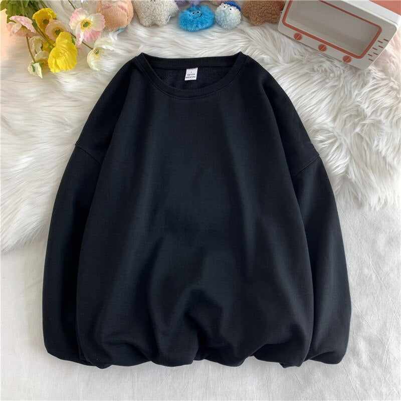 Solid Loose Round Neck Sweater Korean Y2k Full Sleeve Pullover Sweater Round Neck Casual Tops