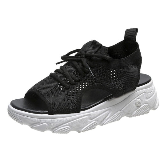 Sandalias informales de cuña y malla con punta abierta para mujer | Ideales para días informales