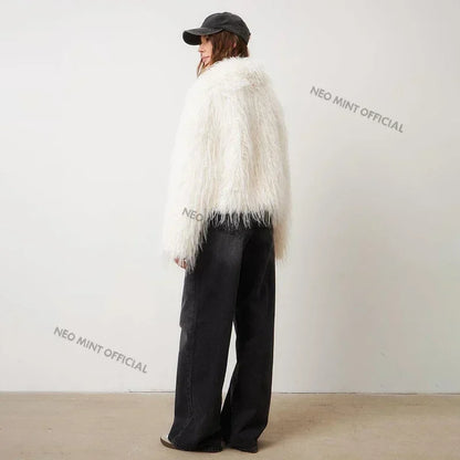 Winter Fluffy Faux Fur Coat Women Luxury Brand Tassels Furry Turkey Fur Jacket Streetwear Loose Overcoat Outerwear