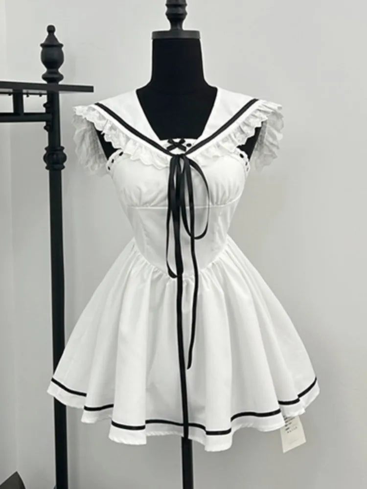 Summer Preppy Spaghetti Strap Mini Dresses for Women With Shawl 2000s Party Dress One-Piece Y2k Korean Fashion Vestidos Mujer