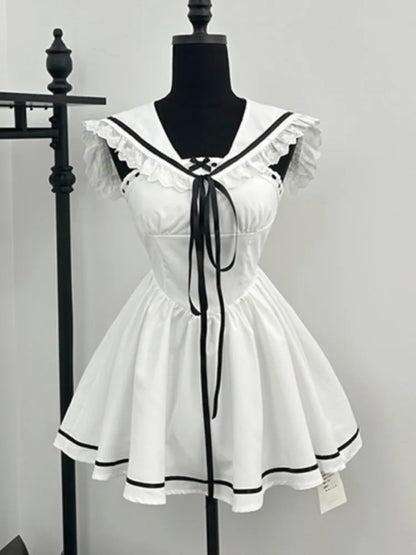 Summer Preppy Spaghetti Strap Mini Dresses for Women With Shawl 2000s Party Dress One-Piece Y2k Korean Fashion Vestidos Mujer