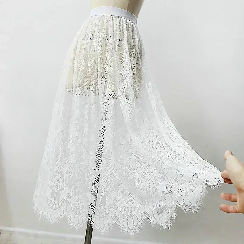Floral Lace Layering Scalloped Hemline Shirt Extender Adjustable Layered Women Top Lower Sweep Half Slip Skirt A-Line Mini Under