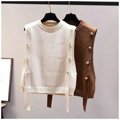 Women’s waistcoat spring and autumn outer wear pullover sweater  fashion casual new ladies sleeveless round neck knitted top