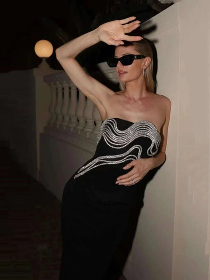Strapless Diamond Bandage Maxi Dress