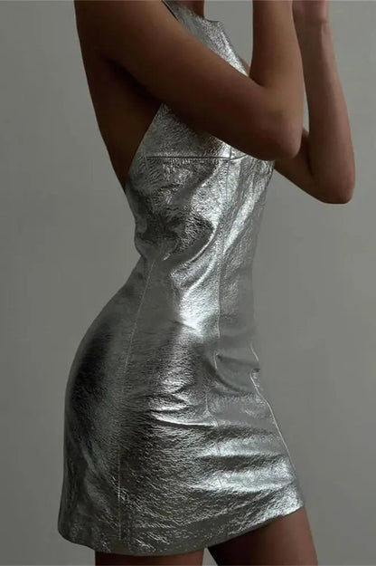 Silver Backless Mini Dress