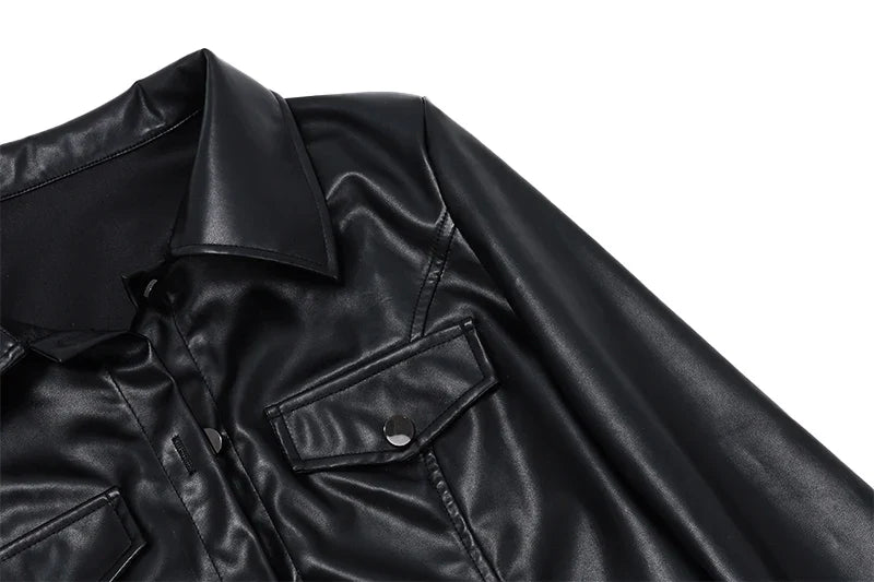 Button Detail Short Faux Leather Jacket