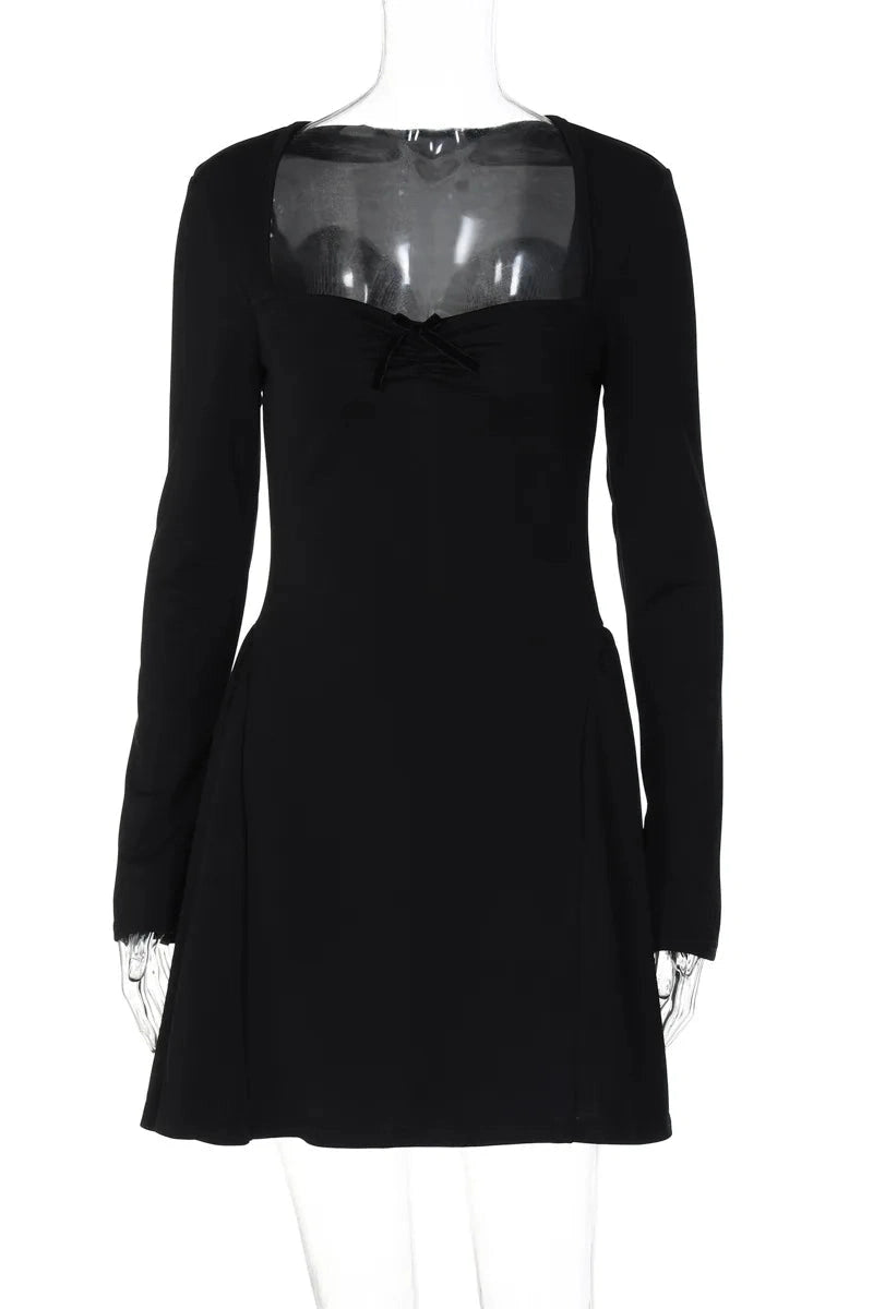Elegant A-Line High Waist Bodycon Mini Dress with Long Sleeves