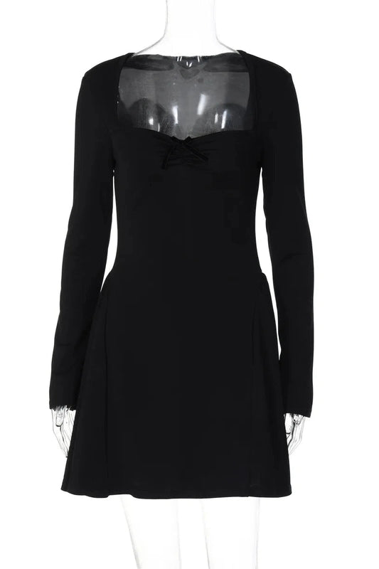 Elegant A-Line High Waist Bodycon Mini Dress with Long Sleeves