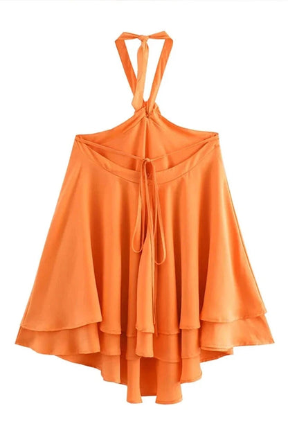 Sleeveless Mini Dress with Straps and High Waist