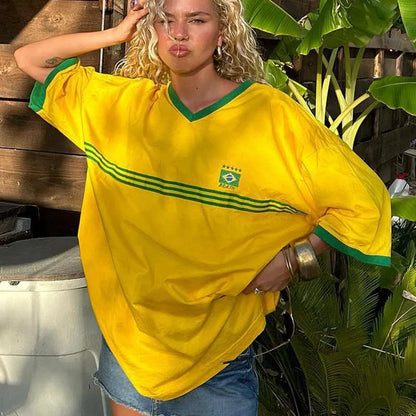 Hip hop Europe and the United States spring and summer women’s round neck casual letter print loose short-sleeved T-shirt