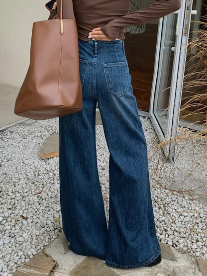 Blue Long Flare Jeans Woman Korean Fashion Casual High Waisted Wide Denim Jeans Mujer Baggy Autumn Winter Loose Wash Jean Pants