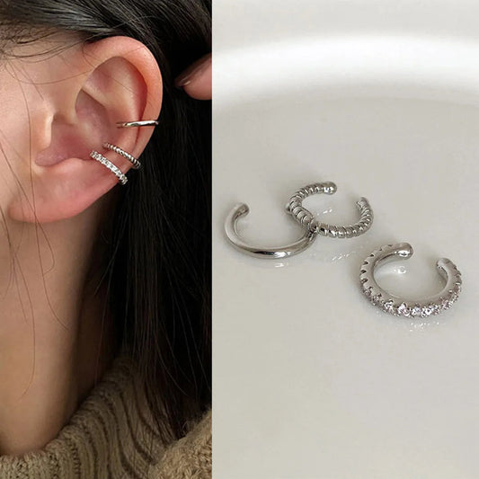 LIZAKOSHT 3Pcs Ear Cuff Clip-on Earrings Set for Women Minimalist Fashion Cartilage Hoops Jewelry 2024