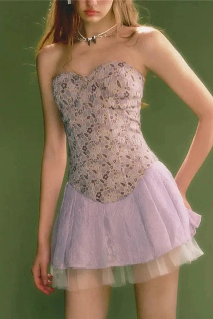 Strapless A-Line Mini Dress with High Waist
