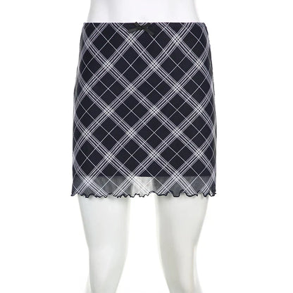 Voguable  Vintage Plaid Double Layer Mesh Skirt High Waist Straight Mini Skirts Fairy Grunge Streetwear Korean Chic Y2K Skirts