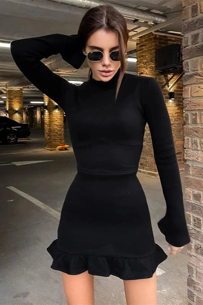 Patchwork Lace-Up Mini Dress