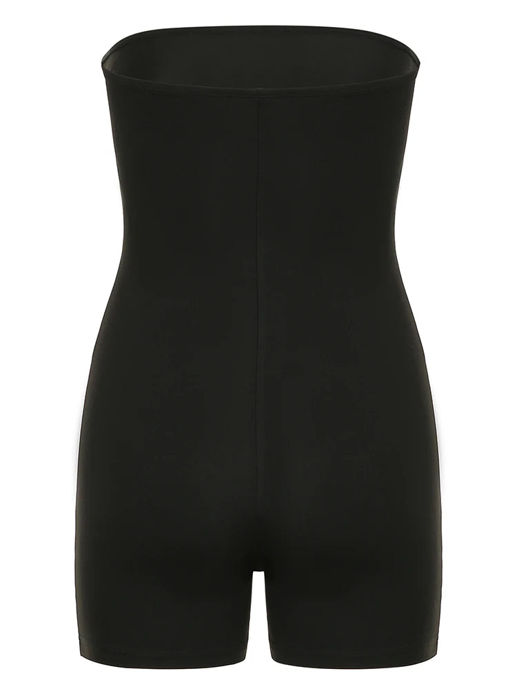 Dragon Print Sleeveless Strapless Skinny Sexy Rompers Womens Black Chinese Style Playsuit Summer Baddie Short Overalls