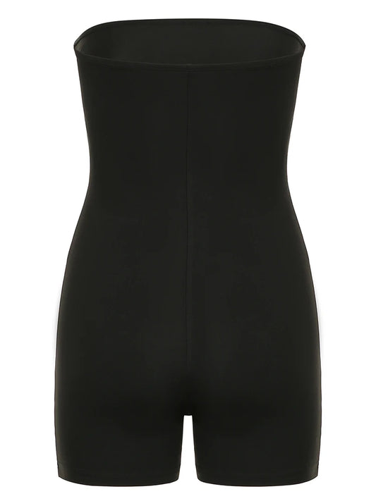 Dragon Print Sleeveless Strapless Skinny Sexy Rompers Womens Black Chinese Style Playsuit Summer Baddie Short Overalls